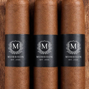 Etiqueta Monograma Escudo blanco negro Boda Cigar Band