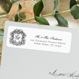 Etiqueta Monograma Escudo Elegant Wedant Return Address