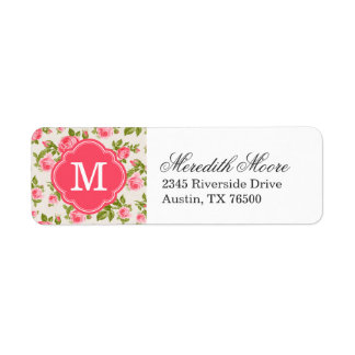 Etiqueta Monograma Floral de Rosas Girly Vintage