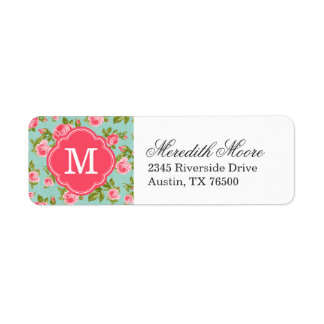 Etiqueta Monograma Floral de Rosas Girly Vintage