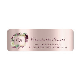Etiqueta Monograma Floral Marsala Rosas de marfil Pearly RS