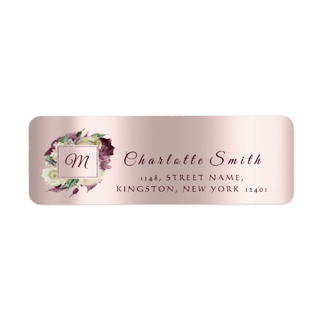 Etiqueta Monograma Floral Marsala Rosas de marfil Pearly RS (Frente)