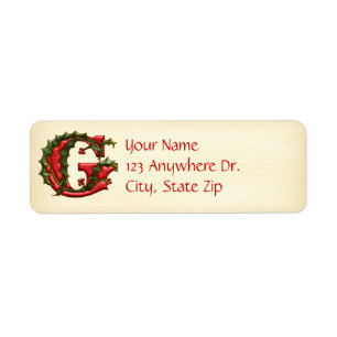Etiqueta Monograma G del acebo del navidad