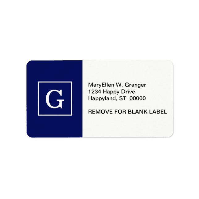 Etiqueta Monograma inicial con marco azul marino (Frente)