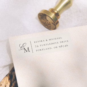 Etiqueta Monograma Minimalista de Boda Editorial Marfil
