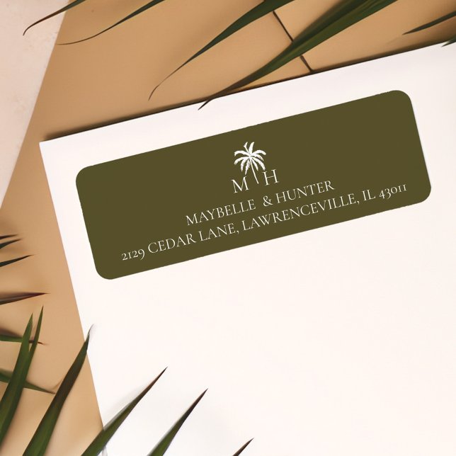 Etiqueta Monograma mínimo del árbol de palmas tropical (Minimal Tropical Palm Tree Monogram Label)