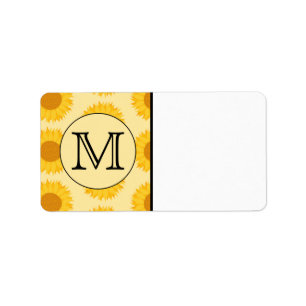 Etiqueta Monograma Personalizado, con girasoles amarillos.