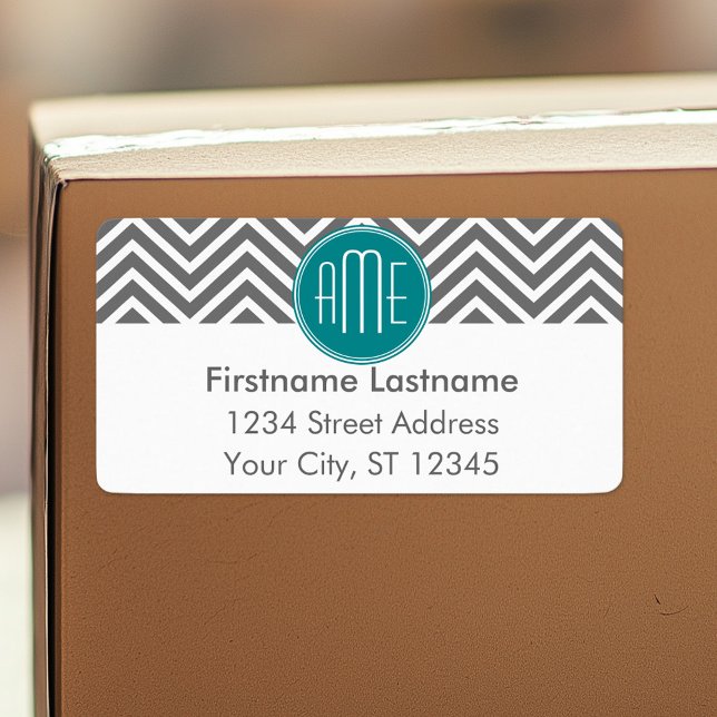Etiqueta Monograma Personalizado de Chevrons de Carbón verd (Personalized return address label)