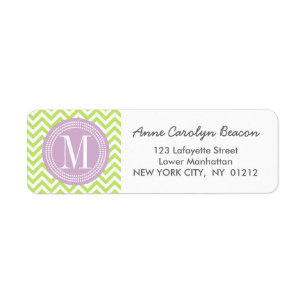 Etiqueta Monograma personalizado zigzag verde de Chevron
