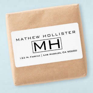 Etiqueta Monograma profesional moderno en negro sobre blanc