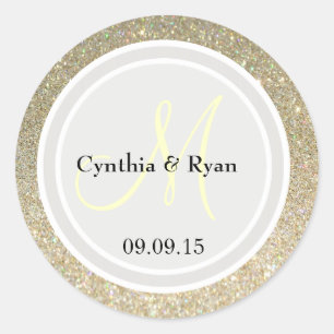 Etiqueta Monograma Purpurina y Boda platino