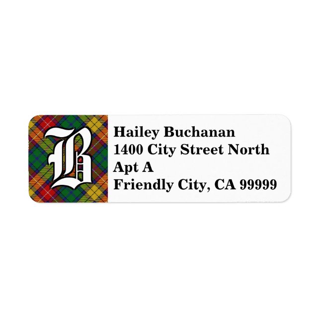Etiqueta Monograma Regal Clan Buchanan Tartan (Frente)