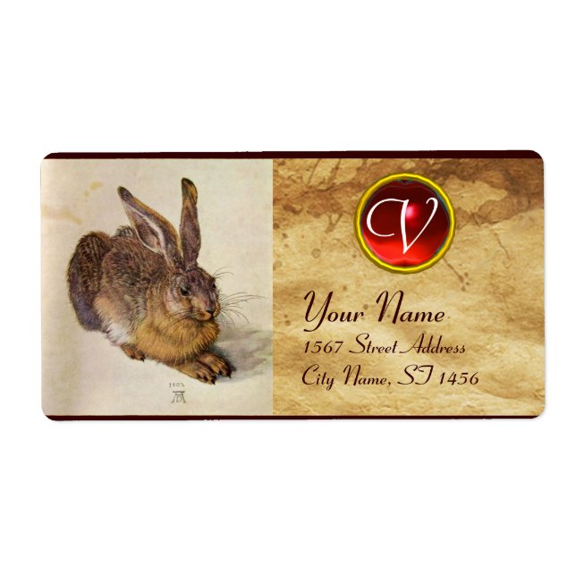 Etiqueta Monograma Rojo de RABBIT (liebre joven) (Frente)