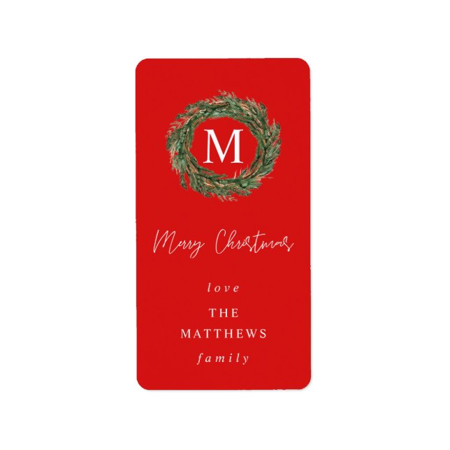 Etiqueta Monograma rojo y naranja para navidad (Frente)