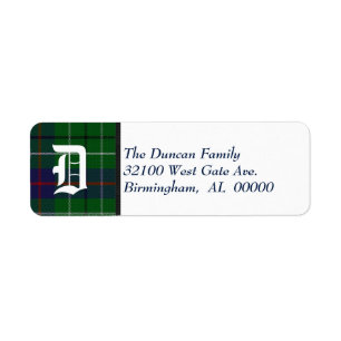 Etiqueta Monograma tradicional de Duncan Tartan Plaid