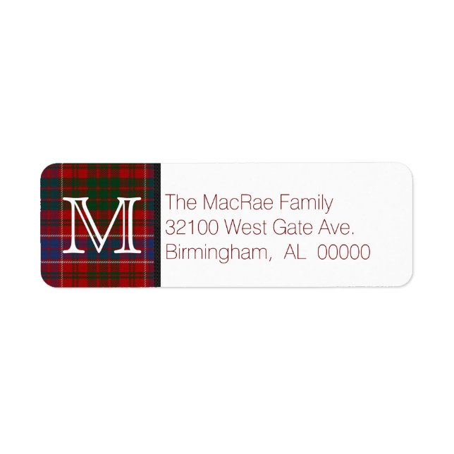 Etiqueta Monograma tradicional MacRae Tartan Plaid (Frente)