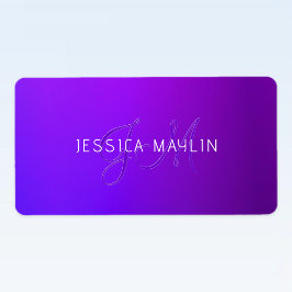Etiqueta Monograma y nombre de degradado púrpura moderno