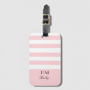 Etiqueta Monogramada de equipaje elegante rosa y b
