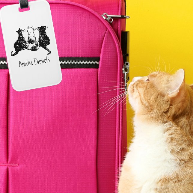 Etiqueta Monogramada de equipaje para gato negro y (Personalised Luggage tags perfect for cat lovers.)