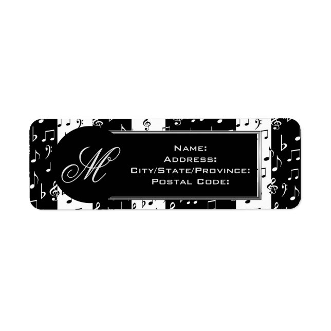Etiqueta Monogramada de franjas musicales en blanc (Frente)