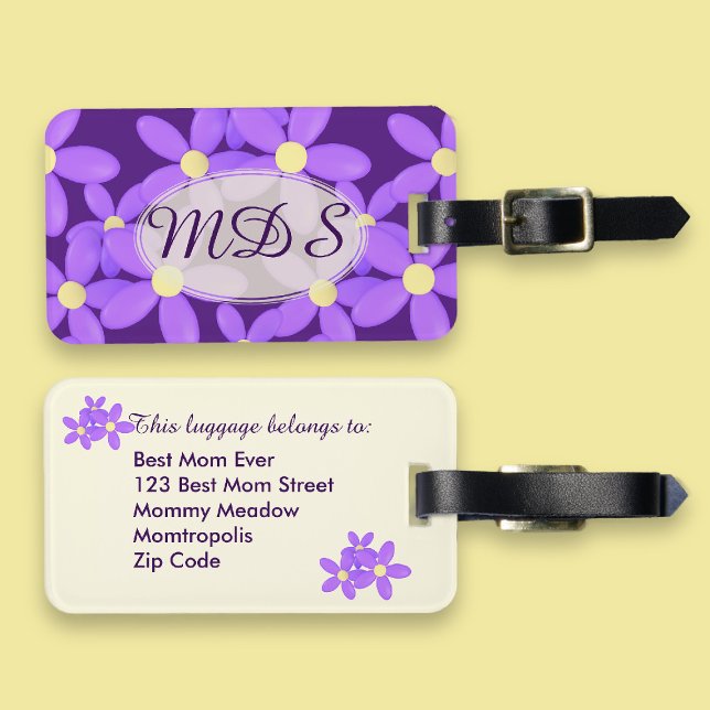 Etiqueta Monogramada Purple Daisy Floral para el e (Subido por el creador)