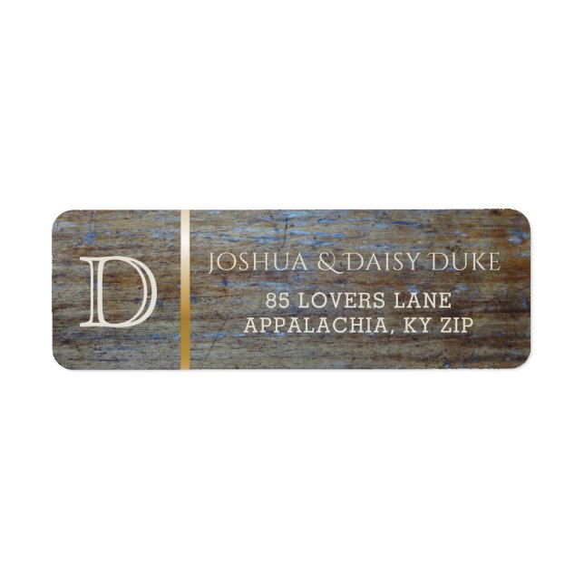 Etiqueta Monogramado de madera rústica | Tema del matrimoni (Frente)