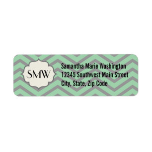 Etiqueta Monogramado de Mint Green Grey Chevron