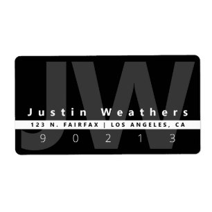 Etiqueta Monogramado moderno   Dirección en blanco y gris n