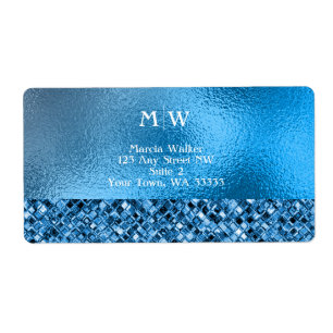 Etiqueta Monogramed Elegant Blue Sparkle Purpurina Luxury