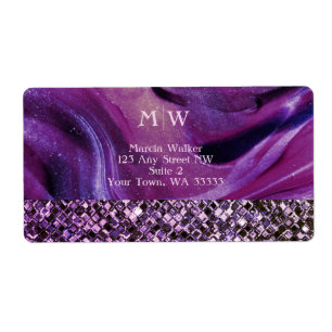 Etiqueta Monogramed Elegant Purple Marble Purpurina Luxury