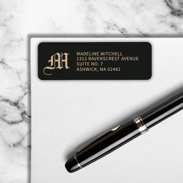 Etiqueta Monogrammed Elegant Modern Gothic Black Gold (Old-world vibes with crisp modern style.)