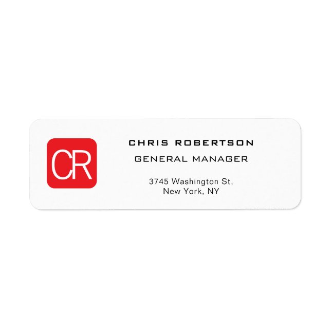 Etiqueta Monogrammed Red White Professional Plain (Frente)