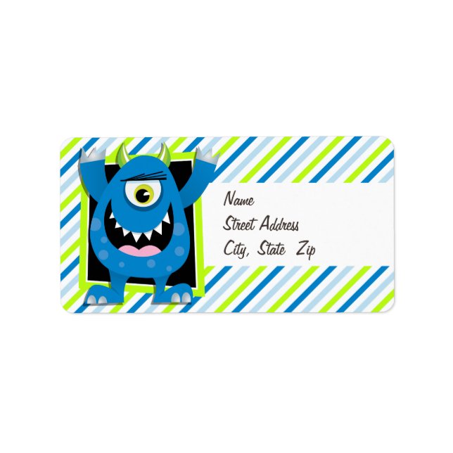 Etiqueta Monstruo azul; verde neón, franjas blancas (Frente)