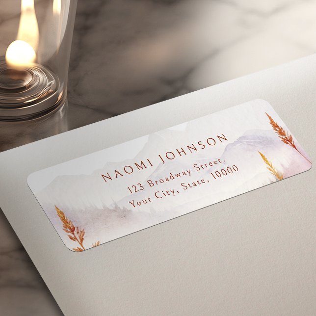 Etiqueta Montaña de flores silvestres de otoño Dirección de (Fall Wildflower Mountain Rustic Return Address Label)