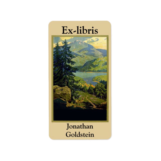 Etiqueta Montañas, ciervos, árboles, estanterías (Frente)