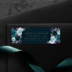 Etiqueta Moody Boho Deep Teal Bouquet Frame Address
