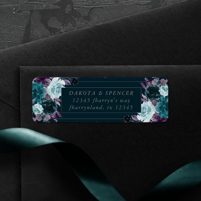 Etiqueta Moody Boho | Deep Teal Bouquet Frame Address (Subido por el creador)