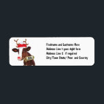 Etiqueta Mooey Merry Christmas Reindeer Cow<br><div class="desc">¡Esta vaca holstein con manchas de color marrón y blanco está lista para las vacaciones con un traje especial de navidades! Basta con mirar sus falsos renos falsos y su nariz roja, y un gorra de estilo santa rojo y blanco para que pueda jalar alegremente un trineo. ¡Una cinta dorada...</div>