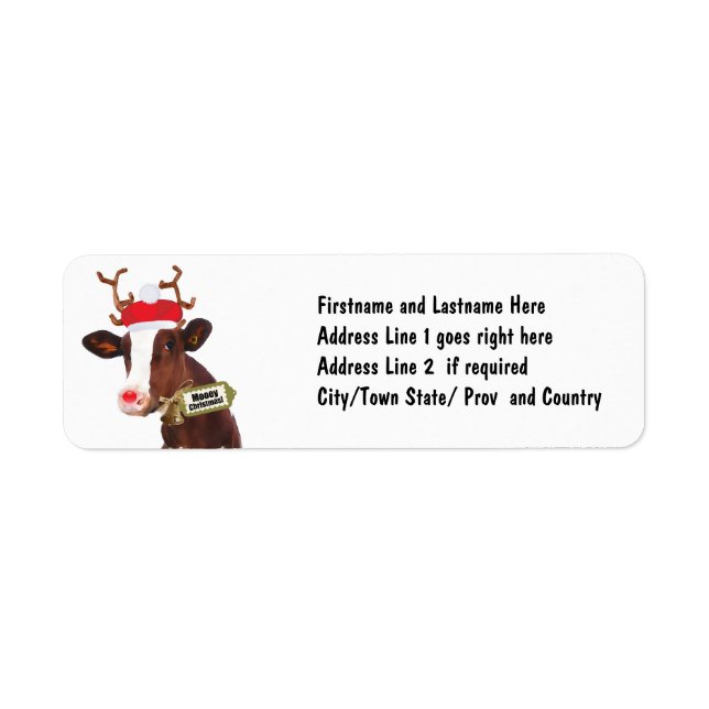 Etiqueta Mooey Merry Christmas Reindeer Cow (Frente)