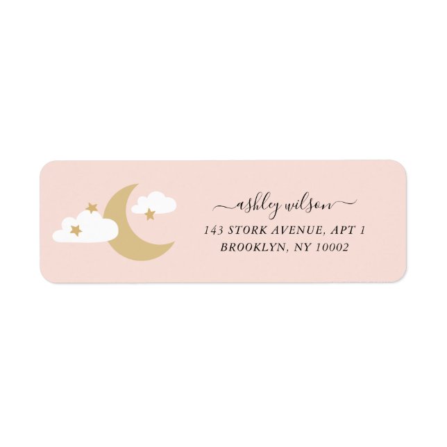 Etiqueta Moon and Stars Script Moderno Gold and Pink (Frente)