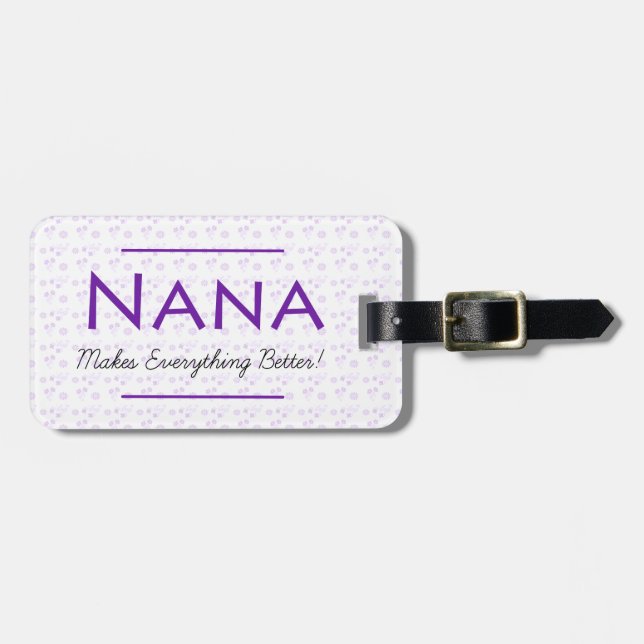 Etiqueta morada de equipaje floral para Nana (Frente Horizontal)