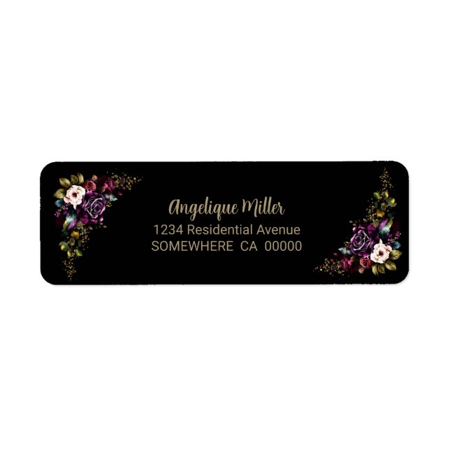 Etiqueta Morado Burgundy Floral Black (Frente)