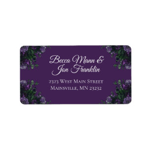 Etiqueta Morado Floral Elegante Boda Gótica