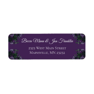 Etiqueta Morado Floral Elegante Boda Gótica