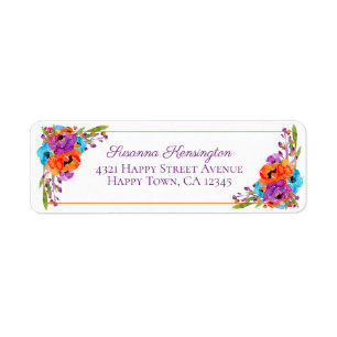 Etiqueta Morado Turquesa Naranja Floral Marco de agua