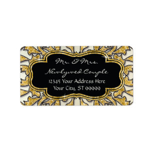 Etiqueta Moroccan Swirl Scroll Gold Glitter Elegant Wedding