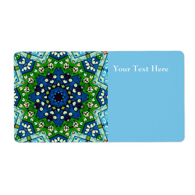 Etiqueta Mosaic Blue Green Hippie Boho Mandala (Frente)