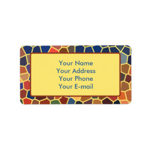 Etiqueta Mosaico enrrollado abstracto amarillo-naranja azul