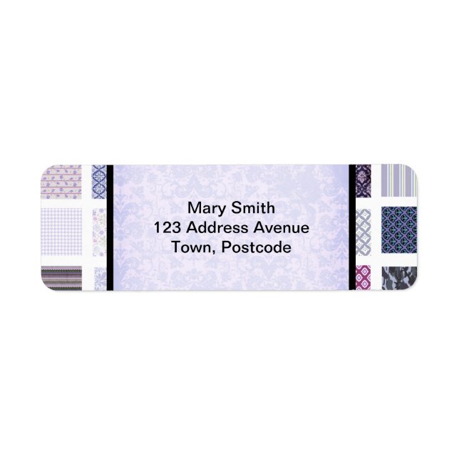 Etiqueta Mosaico morado y blanco (Frente)