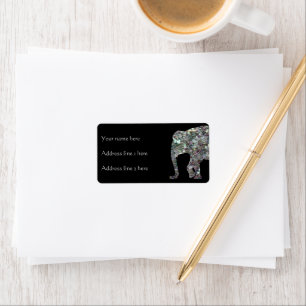 Etiqueta Mosaico plateado espumoso y colorido Elefante Ne